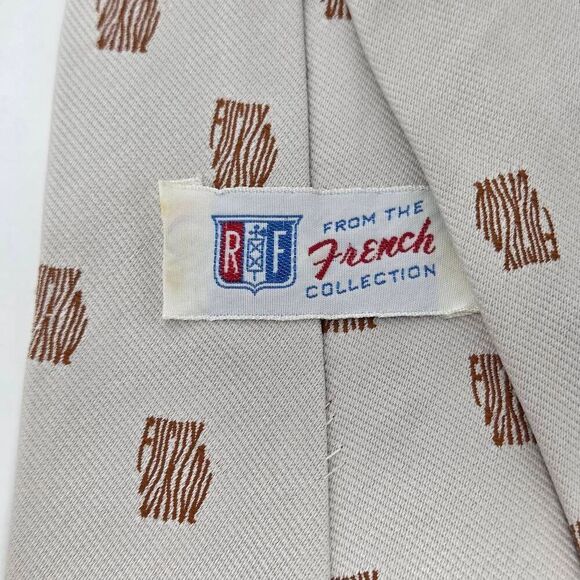 VINTAGE FRENCH F*** YOU CUSS SWEAR DESIGN NYLON TIE TAN BROWN TEXTURED 4" X 54" - Picture 2 of 4